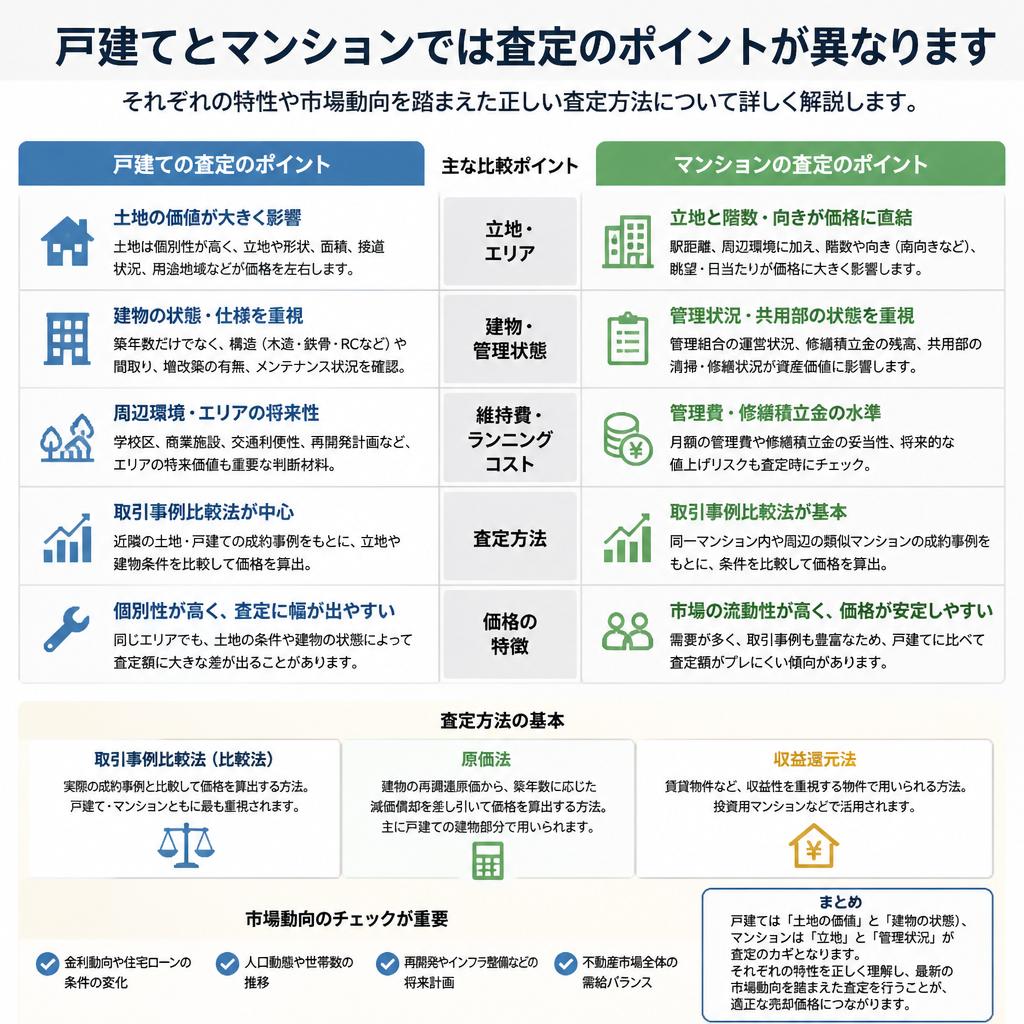 戸建てとマンション、査定の違いとは？