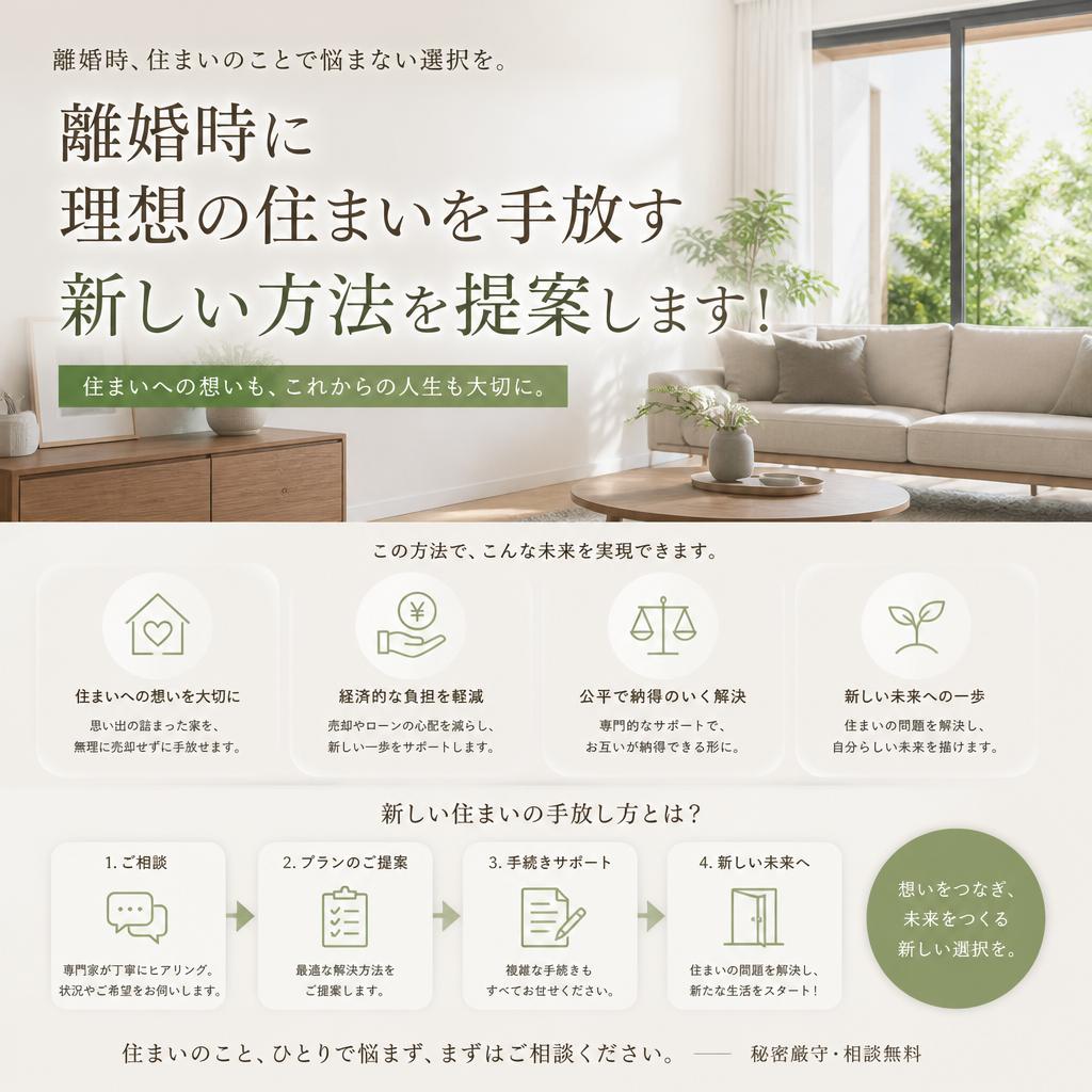 離婚時に理想の住まいを手放す新しい方法を提案します！
